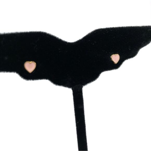 ENAMEL HEART Dainty Stud Earrings Light Pink Gold - Picture 2 of 4